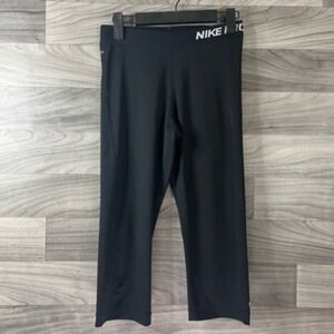 Nike‎ Pro Womens Cropped Pants Black Mid Rise Stretch Swoosh Logo Aerobic M